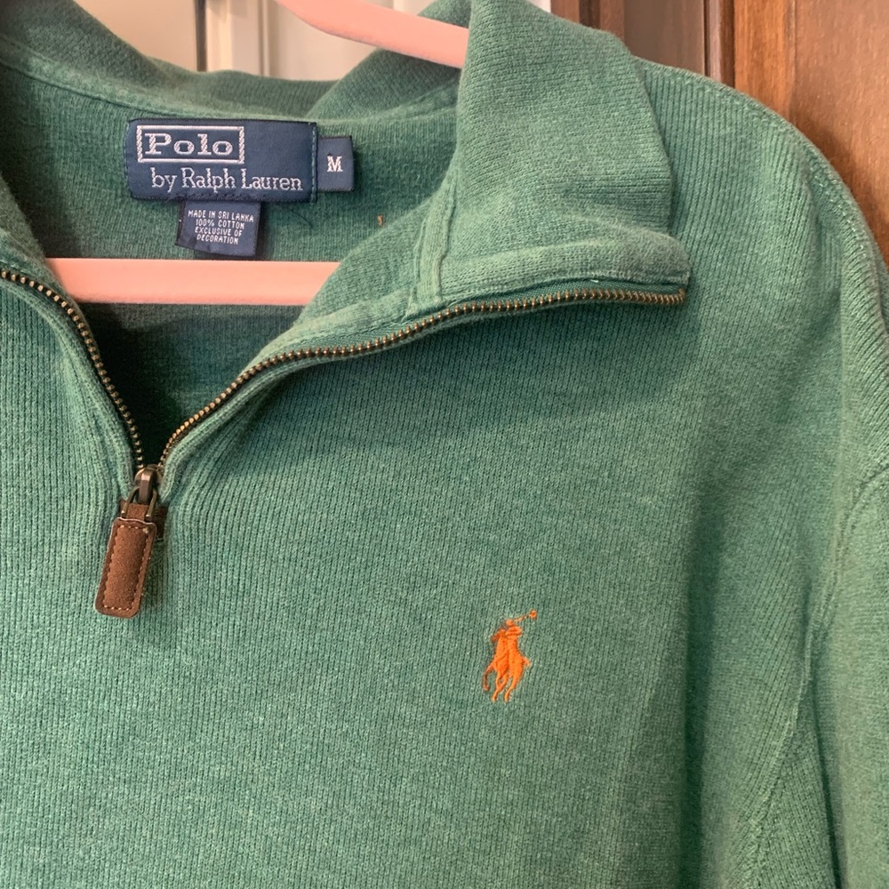 Men’s Green Polo 3/4 zip pullover